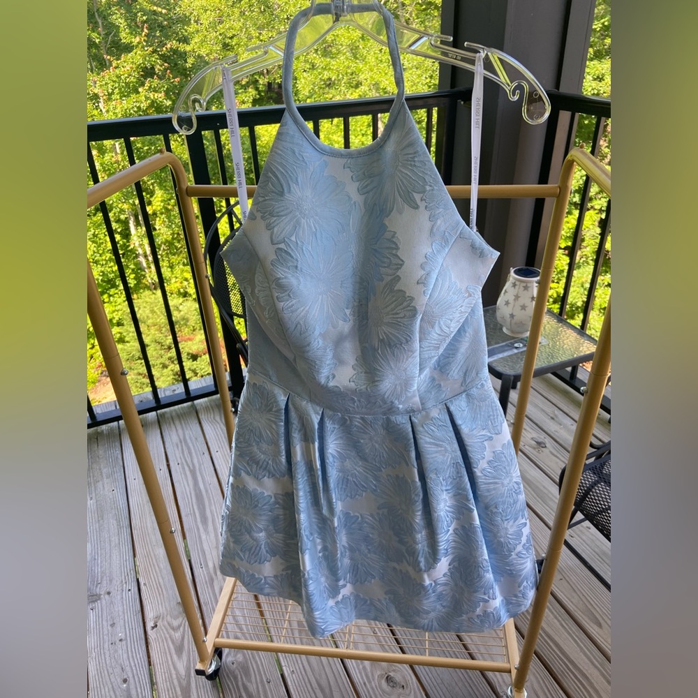 Sherri Hill blue floral cocktail dress